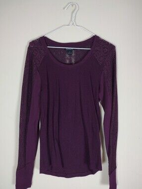 Lucky Brand Long Sleeve Lace-Shoulder Top in Plum